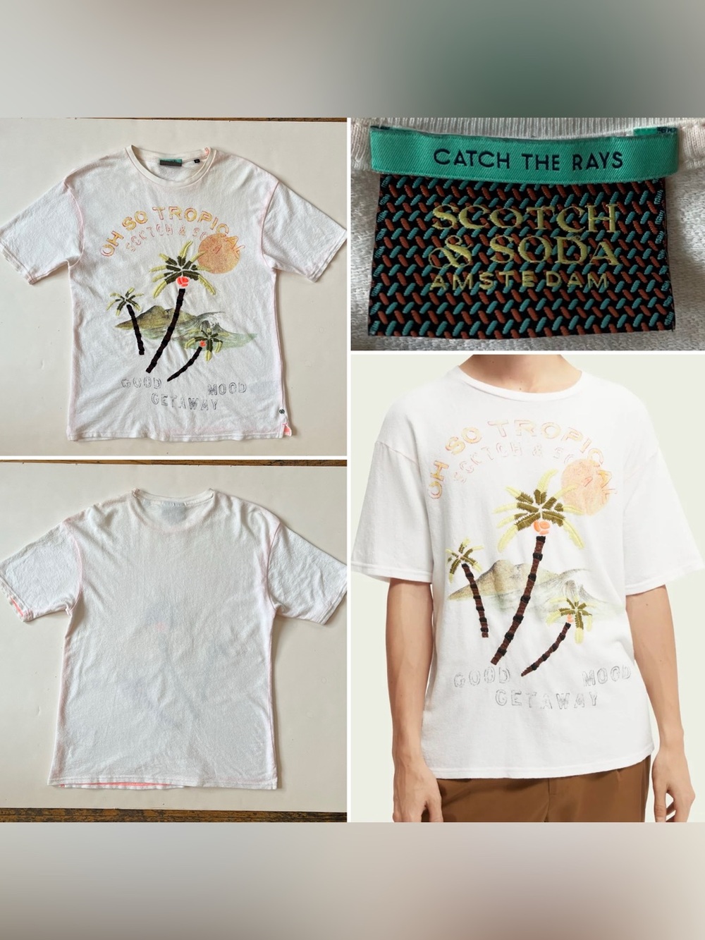 Scotch & Soda "Oh So Tropical" T-shirt, Cotton Terry Cloth, Men US Small